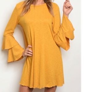 Mustard bell sleeve dress